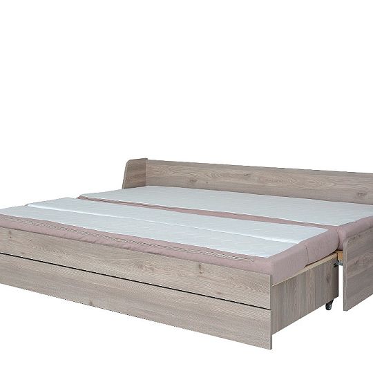 MENEOS postel 80 cm, bez bočnice, rozklad + úložný prostor, dub sonoma