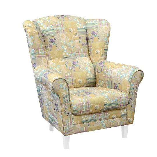 KLIPOS křeslo, patchwork, žlutozelená