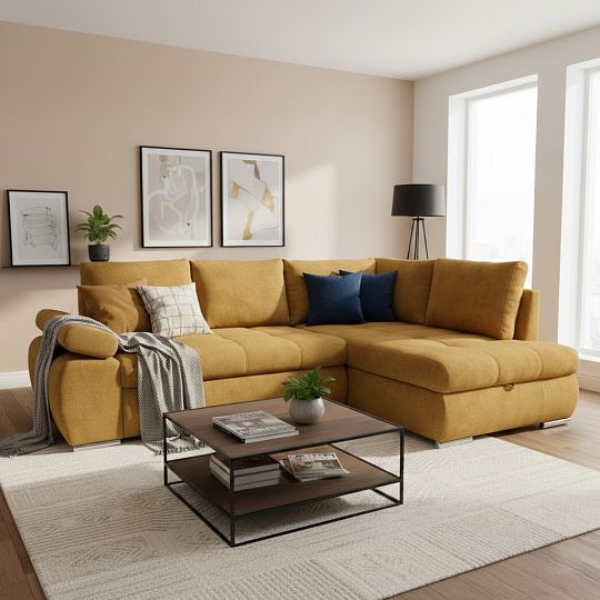 SKYLINE rohová sedací souprava levá, hořčicová Aston 8