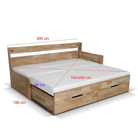 DONATELO B postel 100 cm, pravá, rozklad a úložný prostor, buk