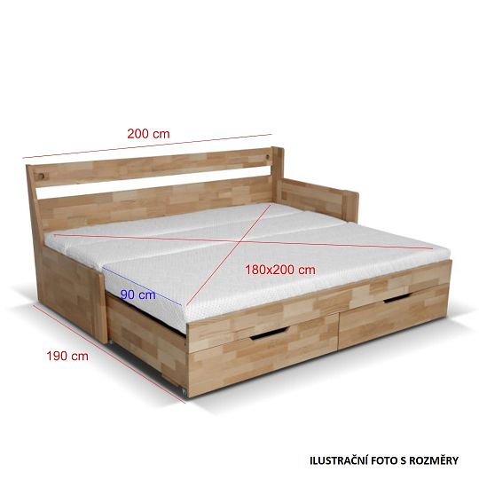 DONATELO B postel 100 cm, pravá, rozklad a úložný prostor, třešeň