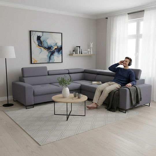 HUGO I rohová sedací souprava, levá, šedá Sand 21
