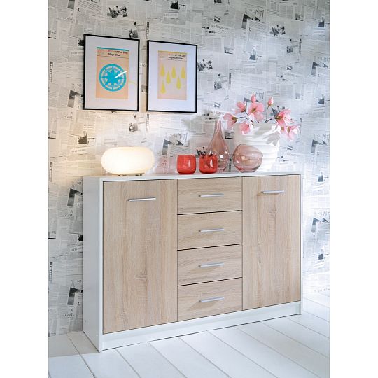 Nepo Plus Komoda KOM2D4S Bílá/dub sonoma