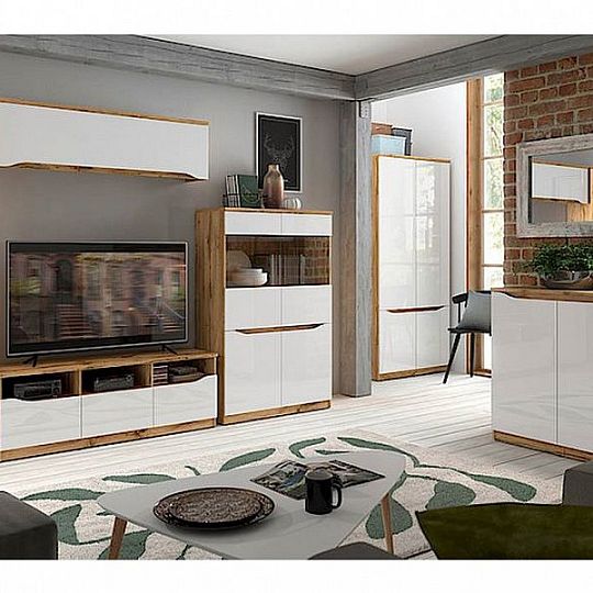 NUIS skříňka KOM3D, dub wotan/bílý lesk