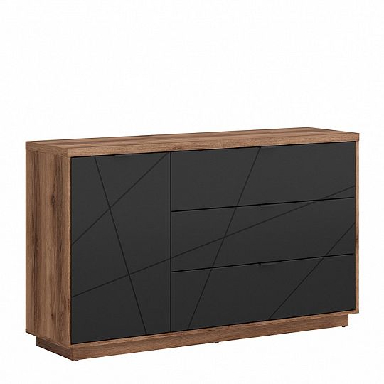 FORN komoda KOM1D3S, dub delano tmavý/černý mat