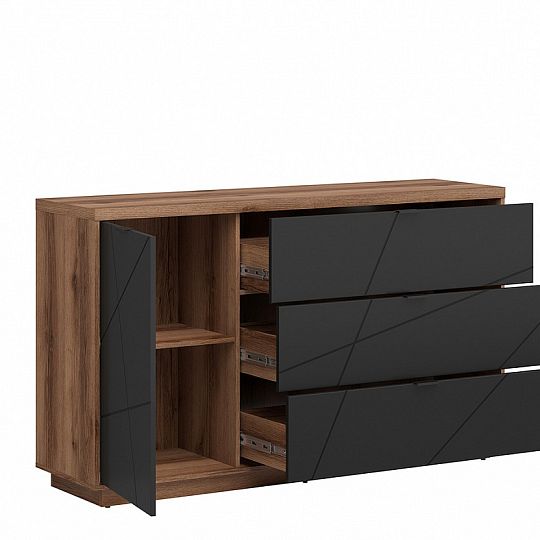 FORN komoda KOM1D3S, dub delano tmavý/černý mat