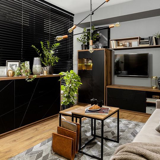 FORN vitrína REG2D1W, dub delano tmavý/černý mat