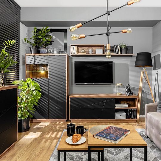 FORN televizní stolek RTV2S, dub delano tmavý/černý mat