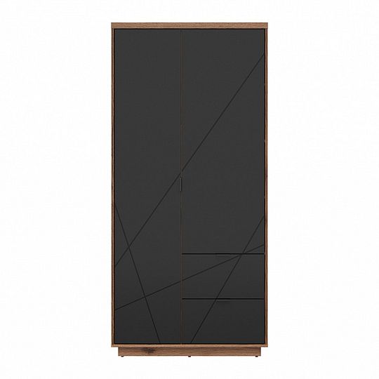FORN šatní skříň SZF2D2S, dub delano tmavý/černý mat