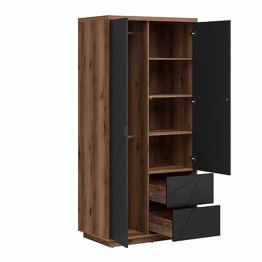 FORN šatní skříň SZF2D2S, dub delano tmavý/černý mat
