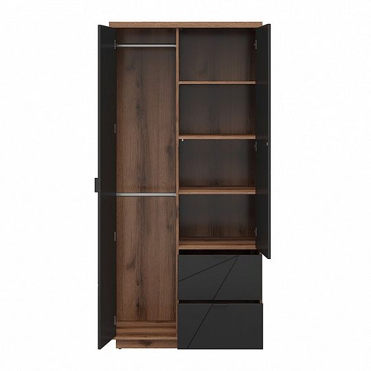 FORN šatní skříň SZF2D2S, dub delano tmavý/černý mat