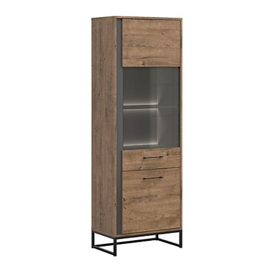 LUTON vitrína REG1D1W/20/7/P + LED, grafit/dub ribbeck