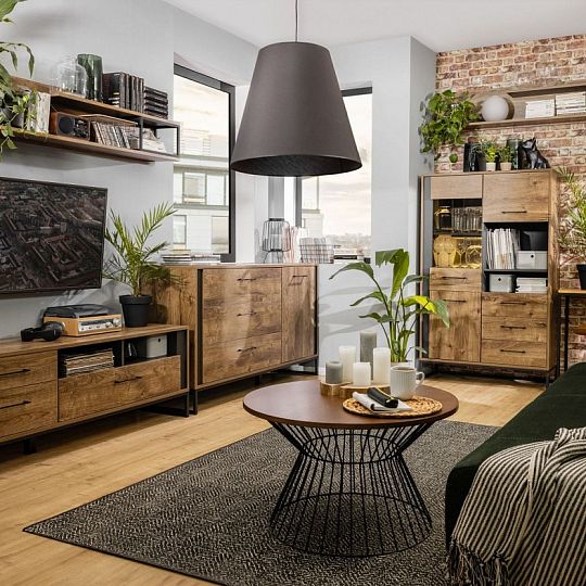 LUTON vitrína REG1D1W/20/7/P + LED, grafit/dub ribbeck