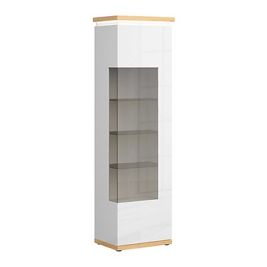 LAVAL vitrína vysoká REG1D1WL, bílý lesk/dub přírodní