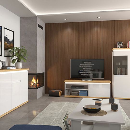 LAVAL vitrína vysoká REG1D1WL, bílý lesk/dub přírodní