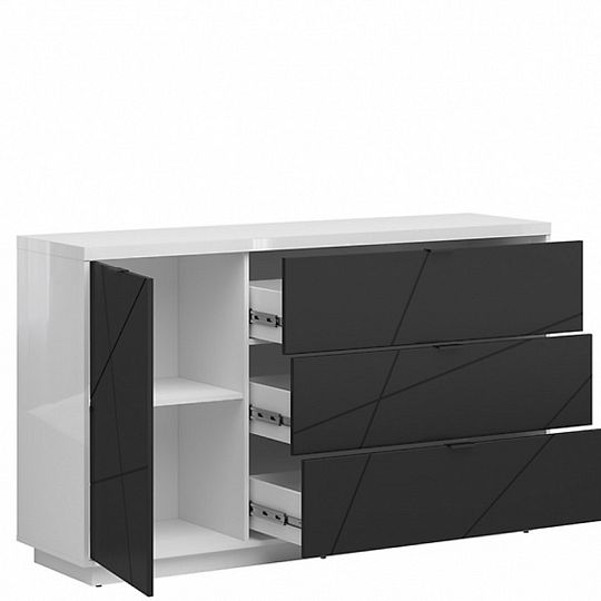 FORN komoda KOM1D3S, bílý lesk/černý mat
