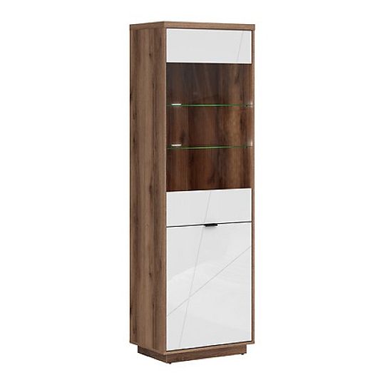 FORN vitrína REG1D1W, dub delano tmavý/bílý lesk