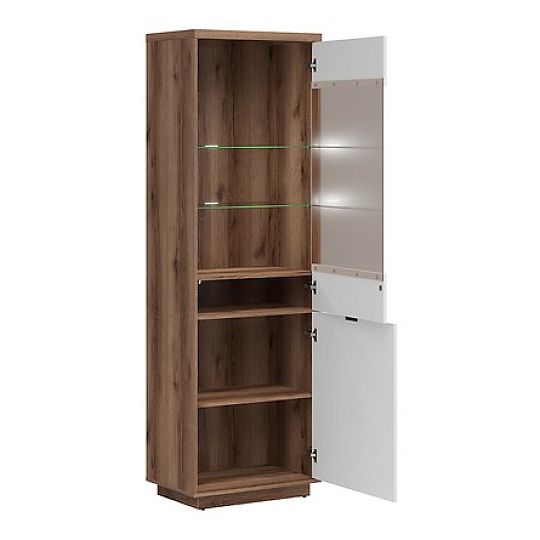 FORN vitrína REG1D1W, dub delano tmavý/bílý lesk