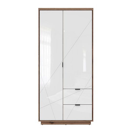 FORN šatní skříň SZF2D2S, dub delano tmavý/bílý lesk