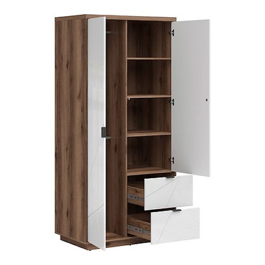 FORN šatní skříň SZF2D2S, dub delano tmavý/bílý lesk