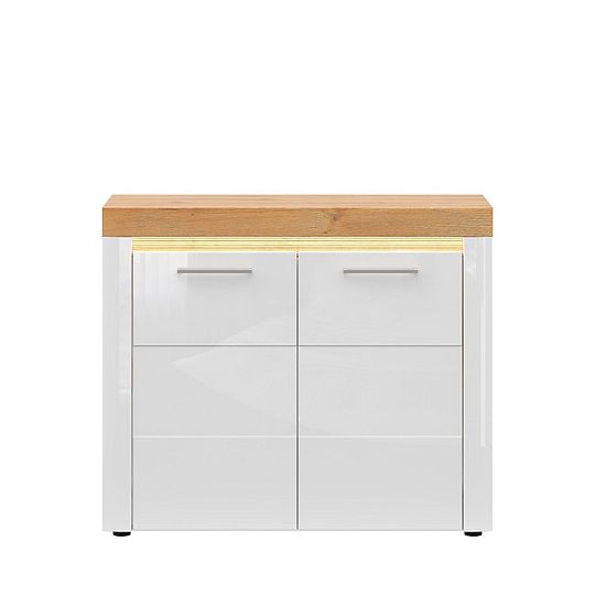 HORTON komoda KOM2D, bílý lesk/dub zlatý grandson