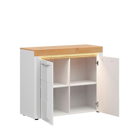 HORTON komoda KOM2D, bílý lesk/dub zlatý grandson