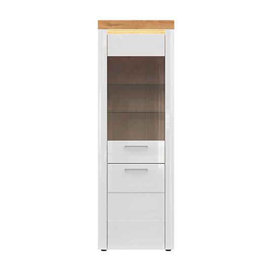 HORTON vitrína REG1D1W, bílý lesk/dub zlatý grandson