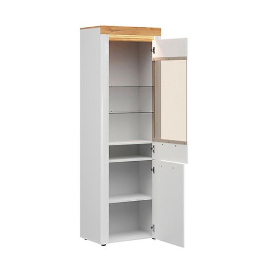 HORTON vitrína REG1D1W, bílý lesk/dub zlatý grandson