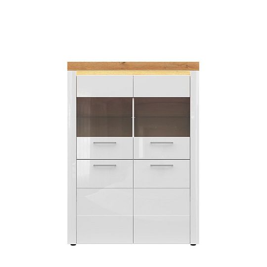 HORTON vitrína REG2D2W, bílý lesk/dub zlatý grandson