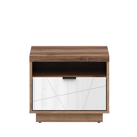 FORN noční stolek KOM1S, dub delano tmavý/bílý lesk