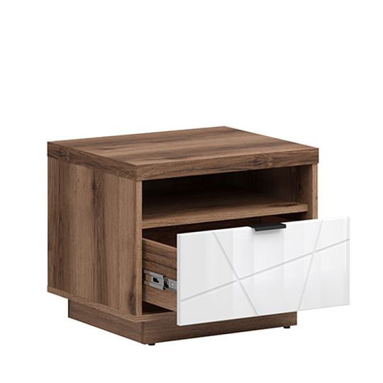 FORN noční stolek KOM1S, dub delano tmavý/bílý lesk