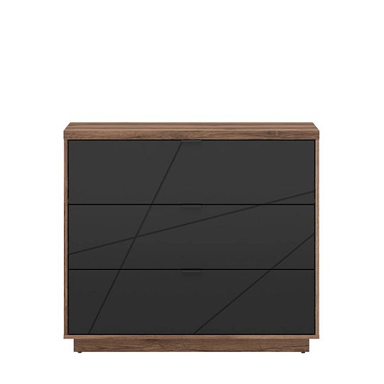 FORN komoda KOM3S, dub delano tmavý/černý mat