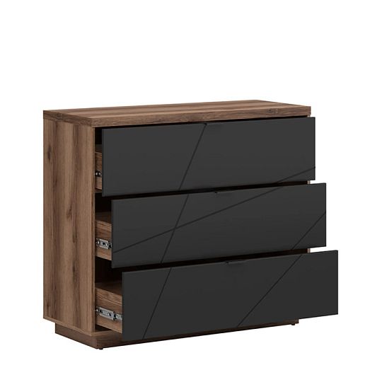 FORN komoda KOM3S, dub delano tmavý/černý mat