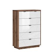 FORN komoda KOM6S, dub delano tmavý/bílý lesk