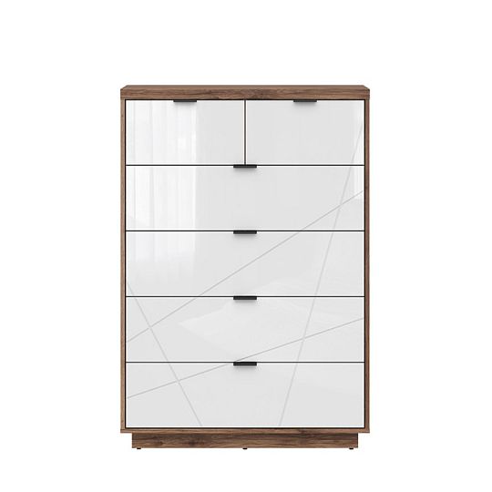 FORN komoda KOM6S, dub delano tmavý/bílý lesk