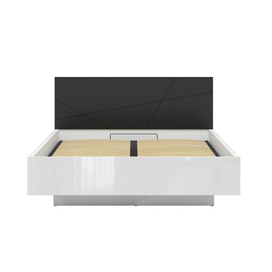 FORN postel 160 cm + rošt, bílý lesk/černý mat