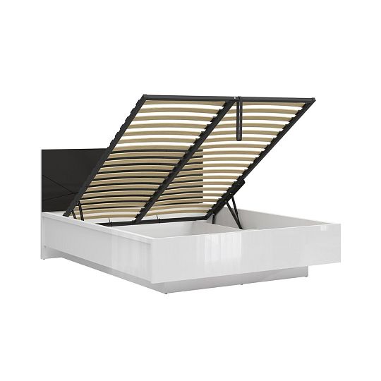FORN postel 160 cm + rošt, bílý lesk/černý mat