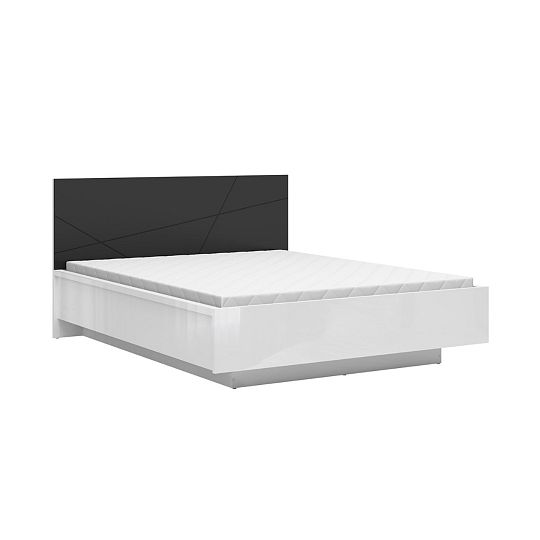 FORN postel 160 cm + rošt, bílý lesk/černý mat