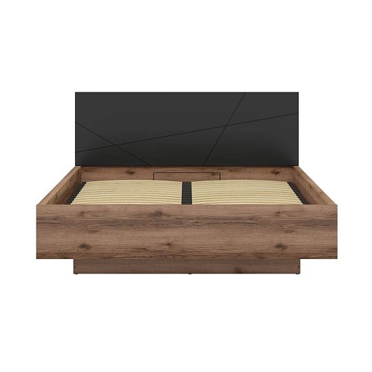 FORN postel 160 cm + rošt, dub delano tmavý/černý mat