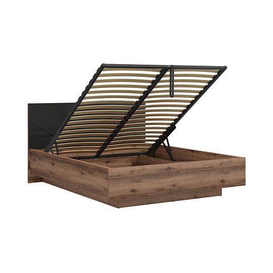 FORN postel 160 cm + rošt, dub delano tmavý/černý mat