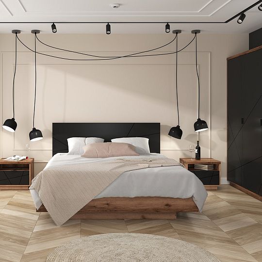 FORN postel 160 cm + rošt, dub delano tmavý/černý mat