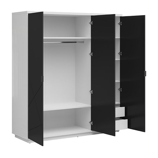 FORN šatní skříň SZF3D, bílý lesk/černý mat