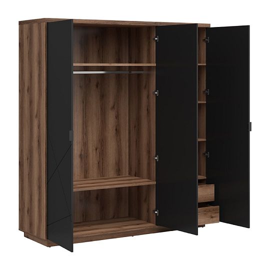 FORN šatní skříň SZF3D, dub delano tmavý/černý mat