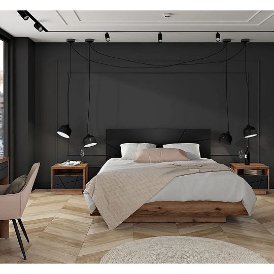 FORN šatní skříň SZF3D, dub delano tmavý/černý mat