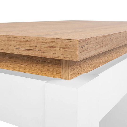HORTON konferenční stolek LAW, bílý lesk/dub zlatý grandson