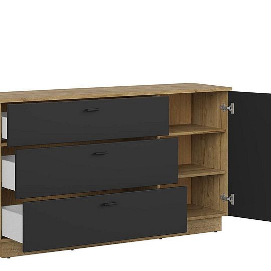 ZENDA komoda KOM1D3S, dub waterford/černá