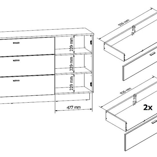 ZENDA komoda KOM1D3S, dub waterford/černá