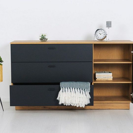 ZENDA komoda KOM1D3S, dub waterford/černá