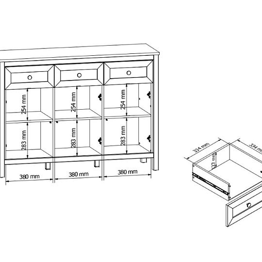 SALGA komoda KOM3D3S, šedá arktisgrau/dub artisan