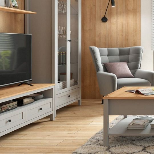 SALGA televizní stolek RTV2S, šedá arktisgrau/dub artisan